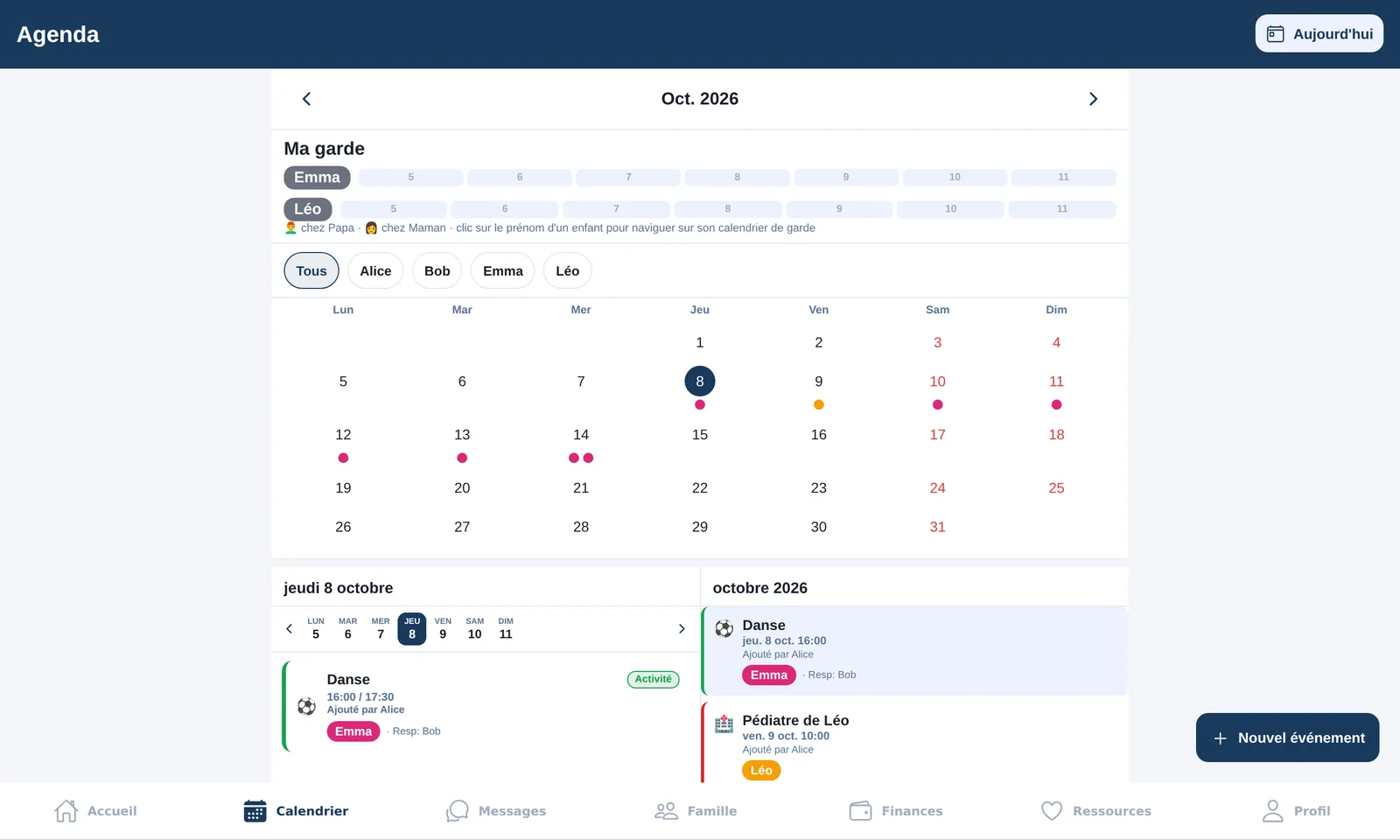 Agenda Serenity sur ordinateur